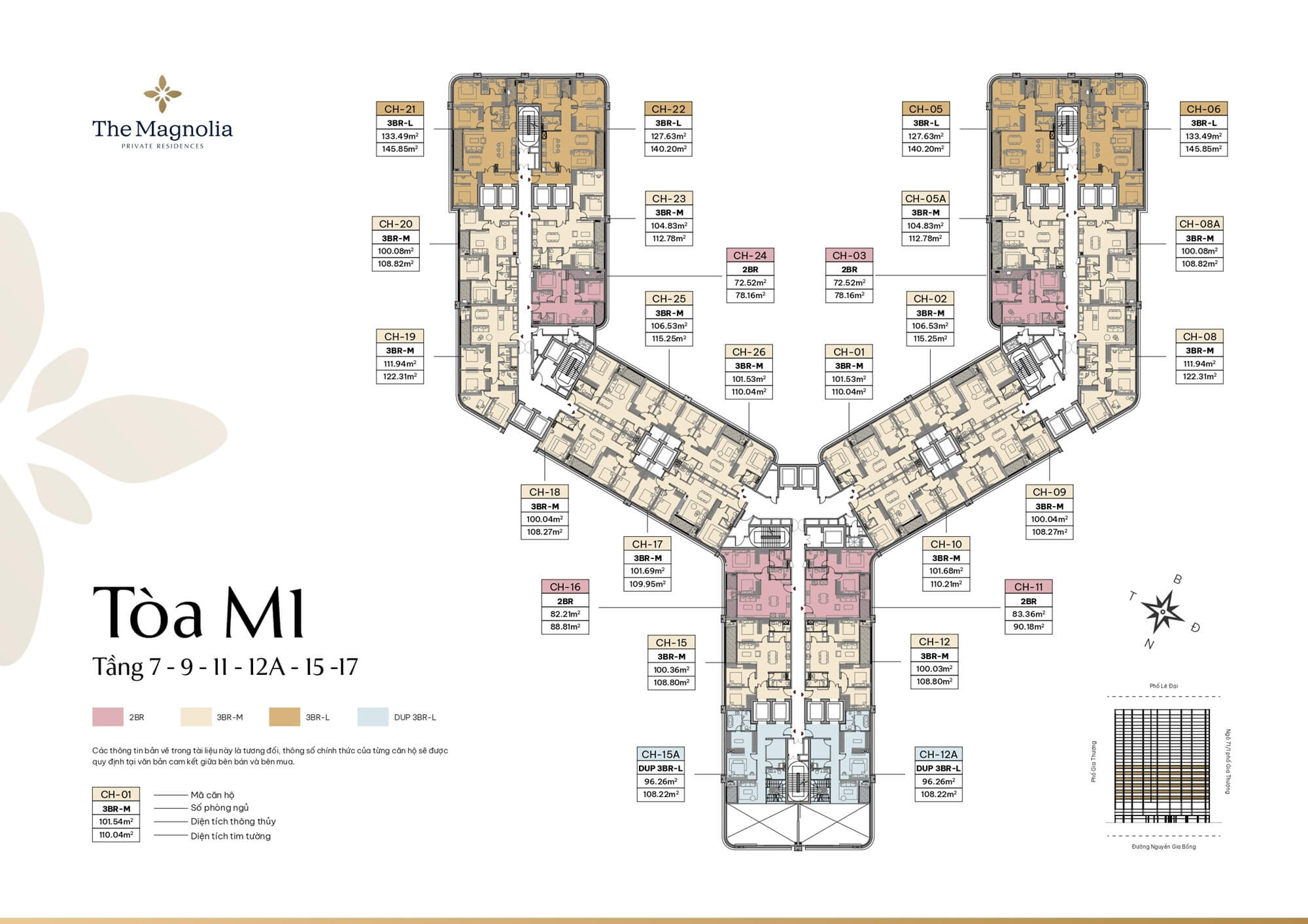 Mặt bằng tầng 7-9-11-12A-15-17 tòa M1 The Magnolia