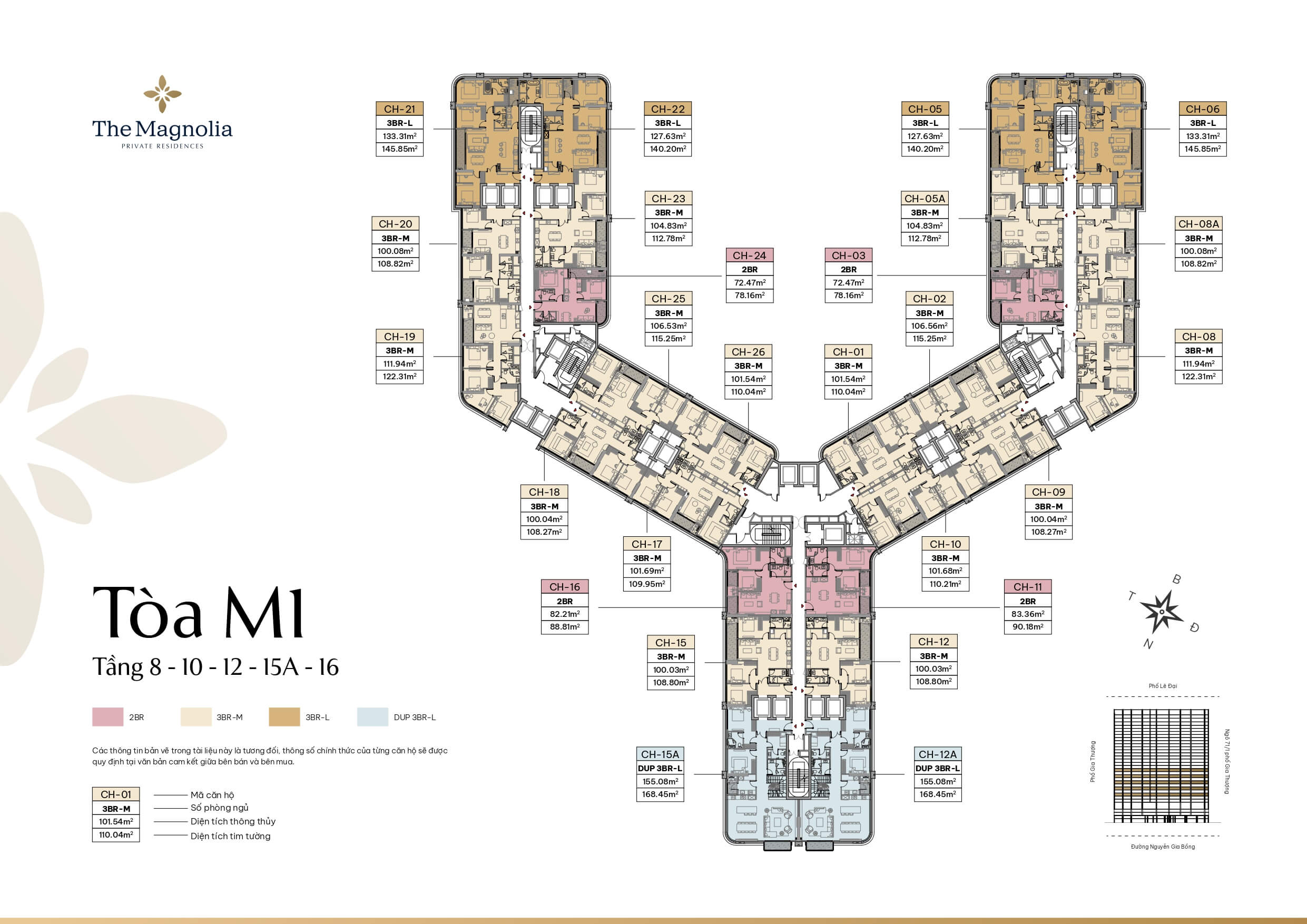 Mặt bằng tầng 8-10-12-15A-16 tòa M1 The Magnolia
