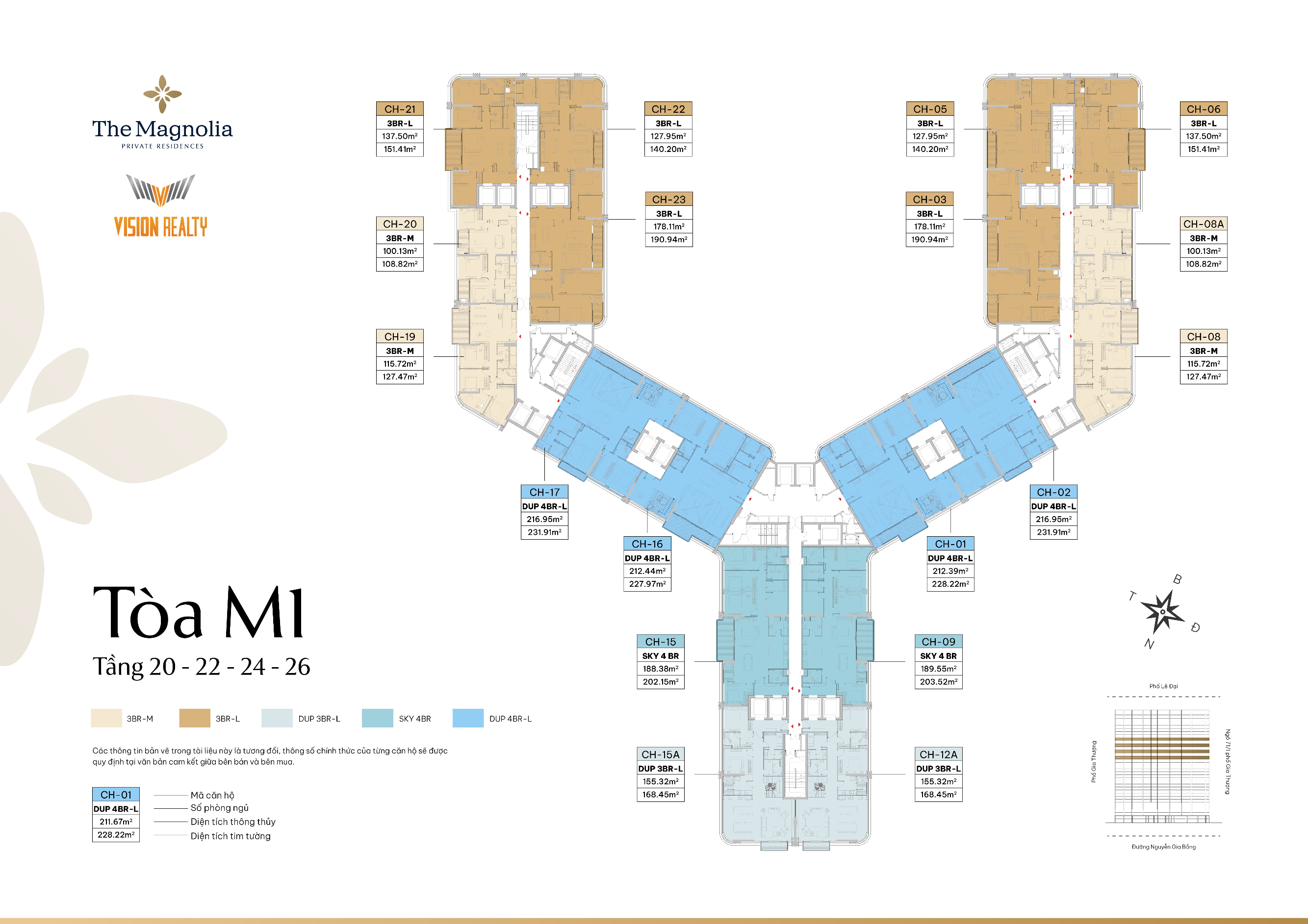 Mặt bằng tầng 20-22-24-26 tòa M1 The Magnolia